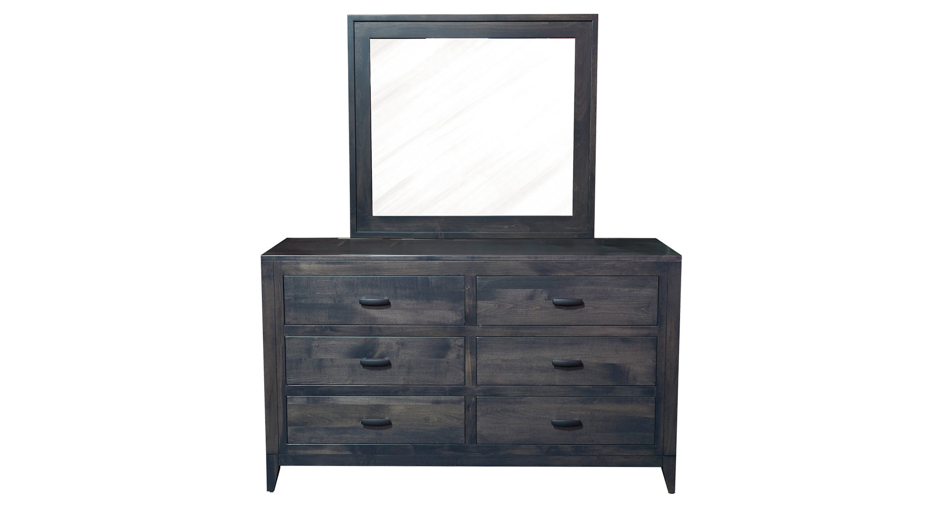 Modern Storm Grey Solid Maple Wood 6 Drawer Dresser w/Mirror