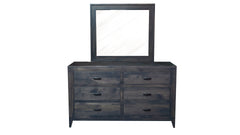 Modern Storm Grey Solid Maple Wood 6 Drawer Dresser w/Mirror