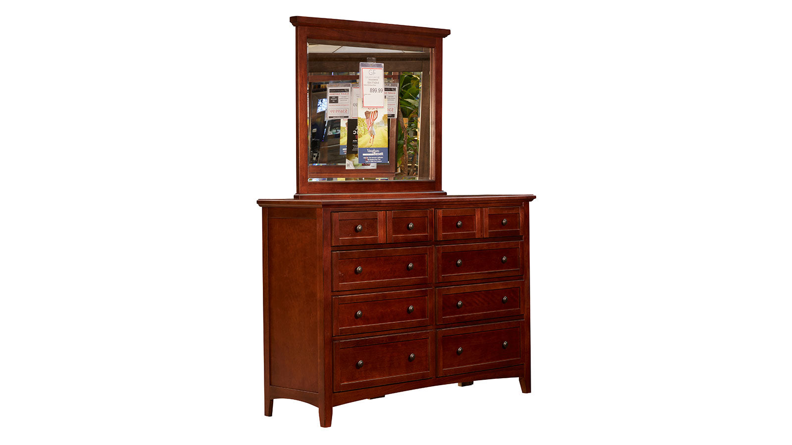 Bonanza Cherry Modern 8 Drawer Dresser w/Mirror