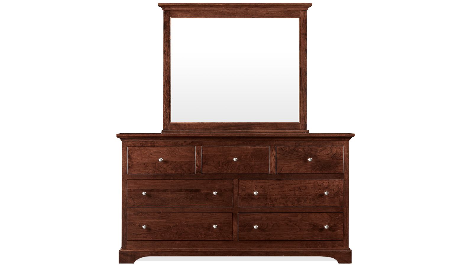 Gladewater Solid Black Cherry Wood Modern 7 Drawer Dresser w/Mirror