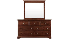 Gladewater Solid Black Cherry Wood Modern 7 Drawer Dresser w/Mirror