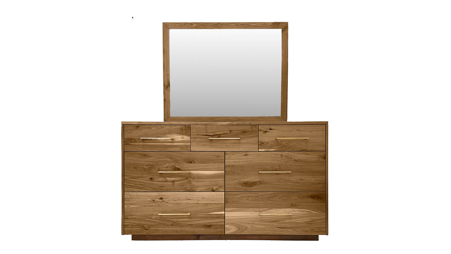 London Solid Walnut Modern 7 Drawer Dresser w/Mirror