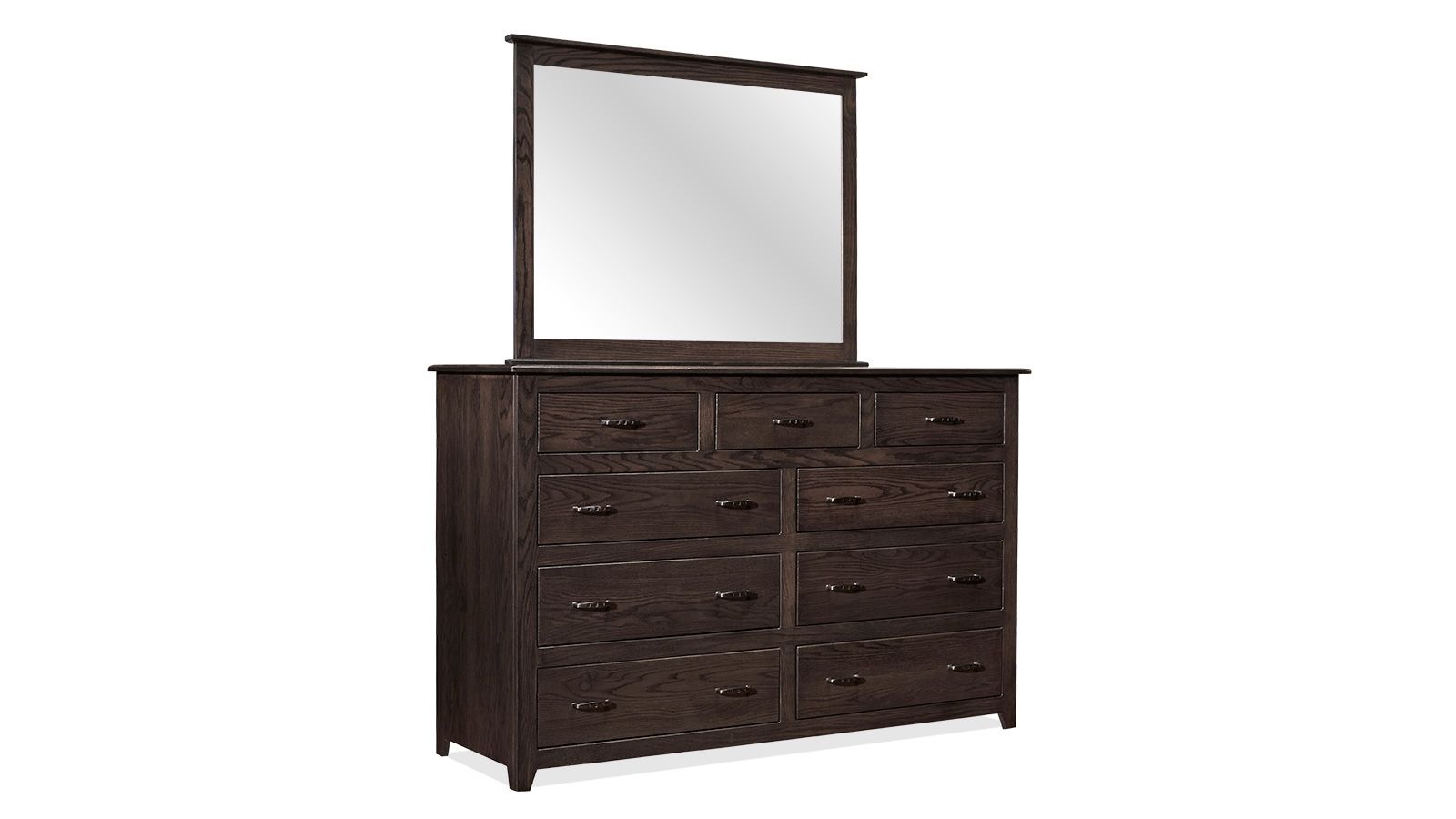 Tyler Solid Oak Wood Modern 9 Drawer Dresser w/Mirror