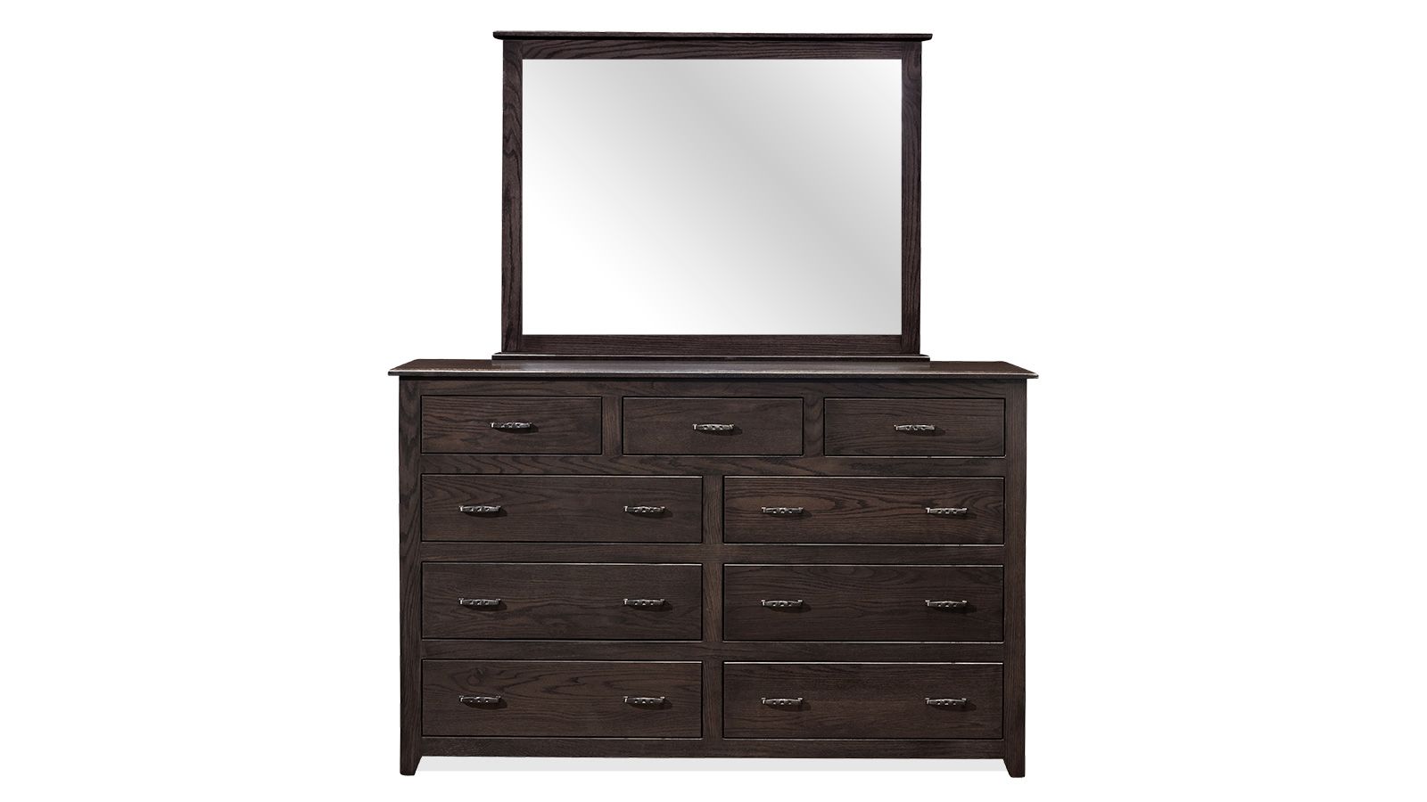 Tyler Solid Oak Wood Modern 9 Drawer Dresser w/Mirror