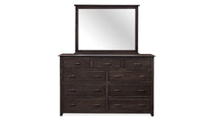 Tyler Solid Oak Wood Modern 9 Drawer Dresser w/Mirror