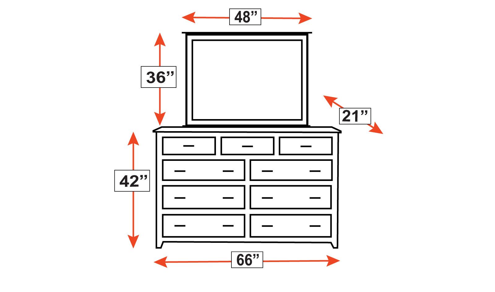 Tyler Solid Oak Wood Modern 9 Drawer Dresser w/Mirror