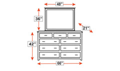 Tyler Solid Oak Wood Modern 9 Drawer Dresser w/Mirror