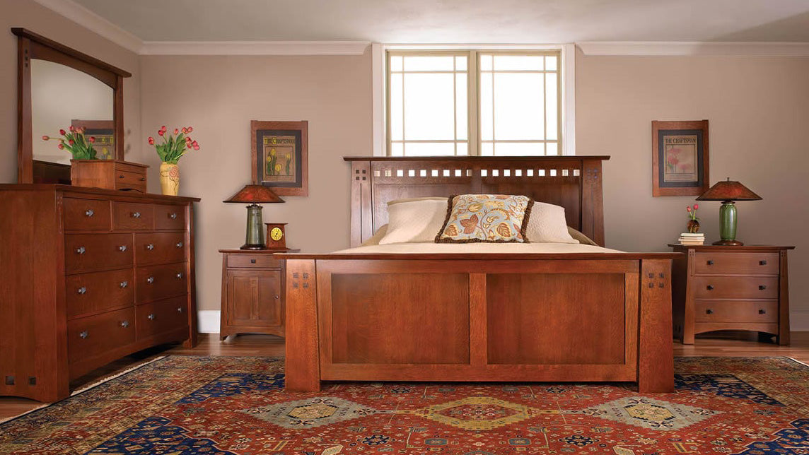 Cama Stickley Highlands de tamaño king — Tradición Arts & Crafts en roble blanco macizo aserrado al cuarto