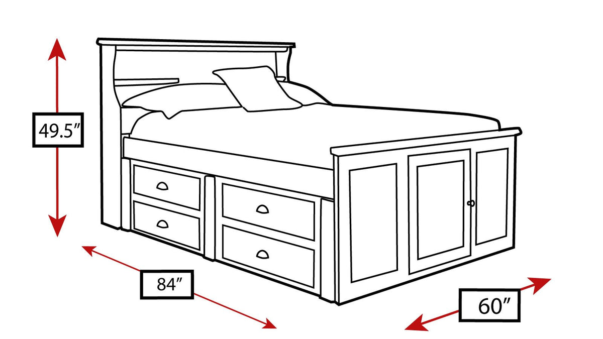 Full Size Turkey Creek Carmel Captains Bed w/Underdrawer Storage