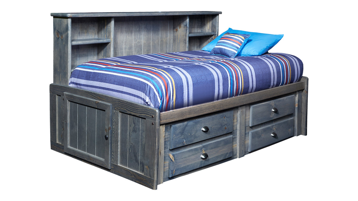 Full Size Turkey Creek Rustic Gray Captains Bed w/Underdrawer Storage