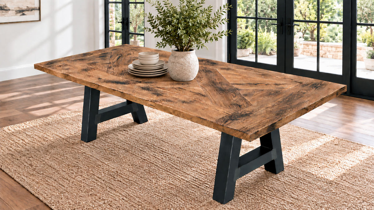 87" Rustic Parquet Solid Wood Dining Table | Gallery Furniture