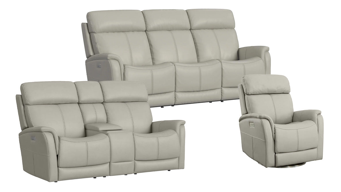 3pc All Day Dove Power Reclining Sofa, Loveseat with Console & Recliner