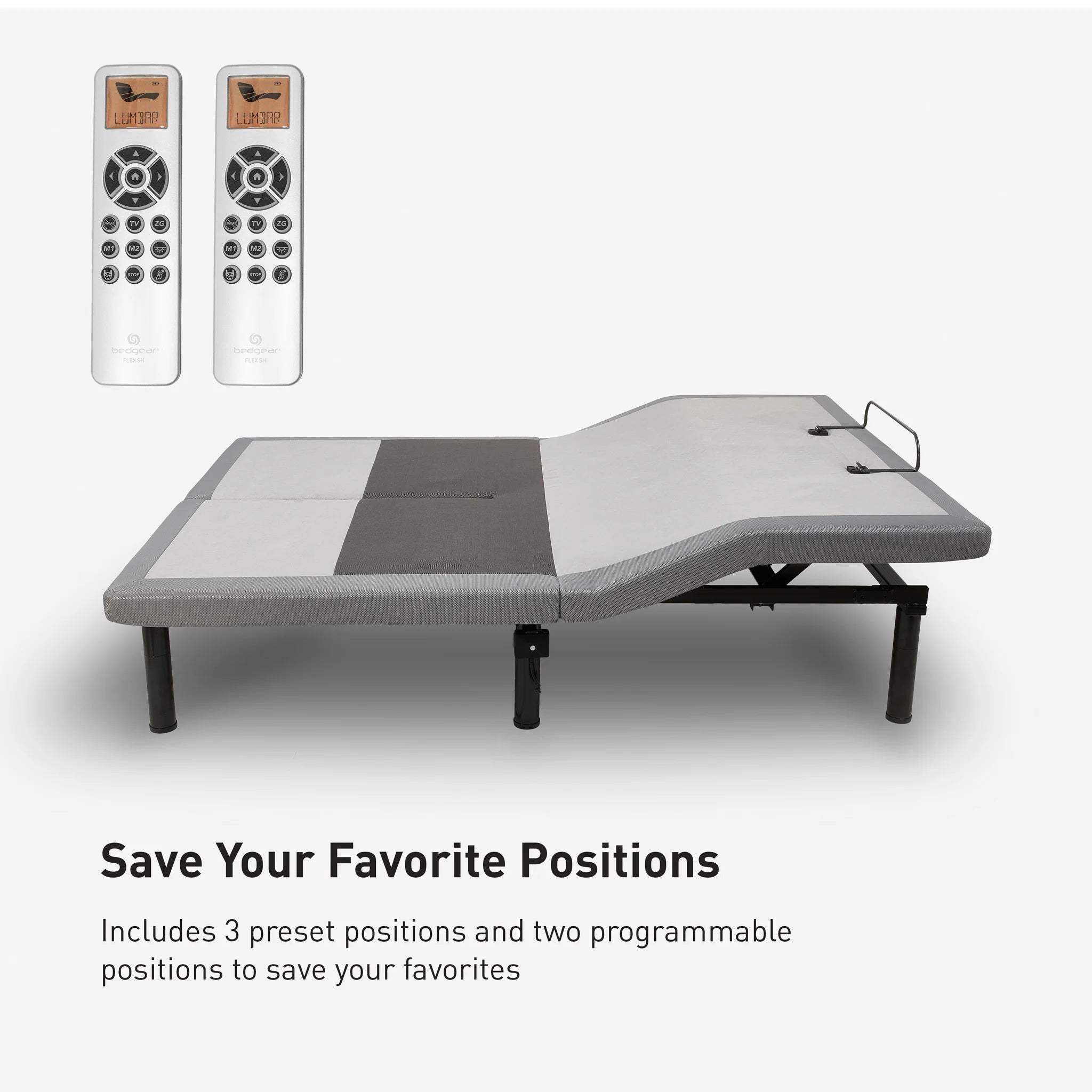Electric adjustable bed with remote controls on a white background