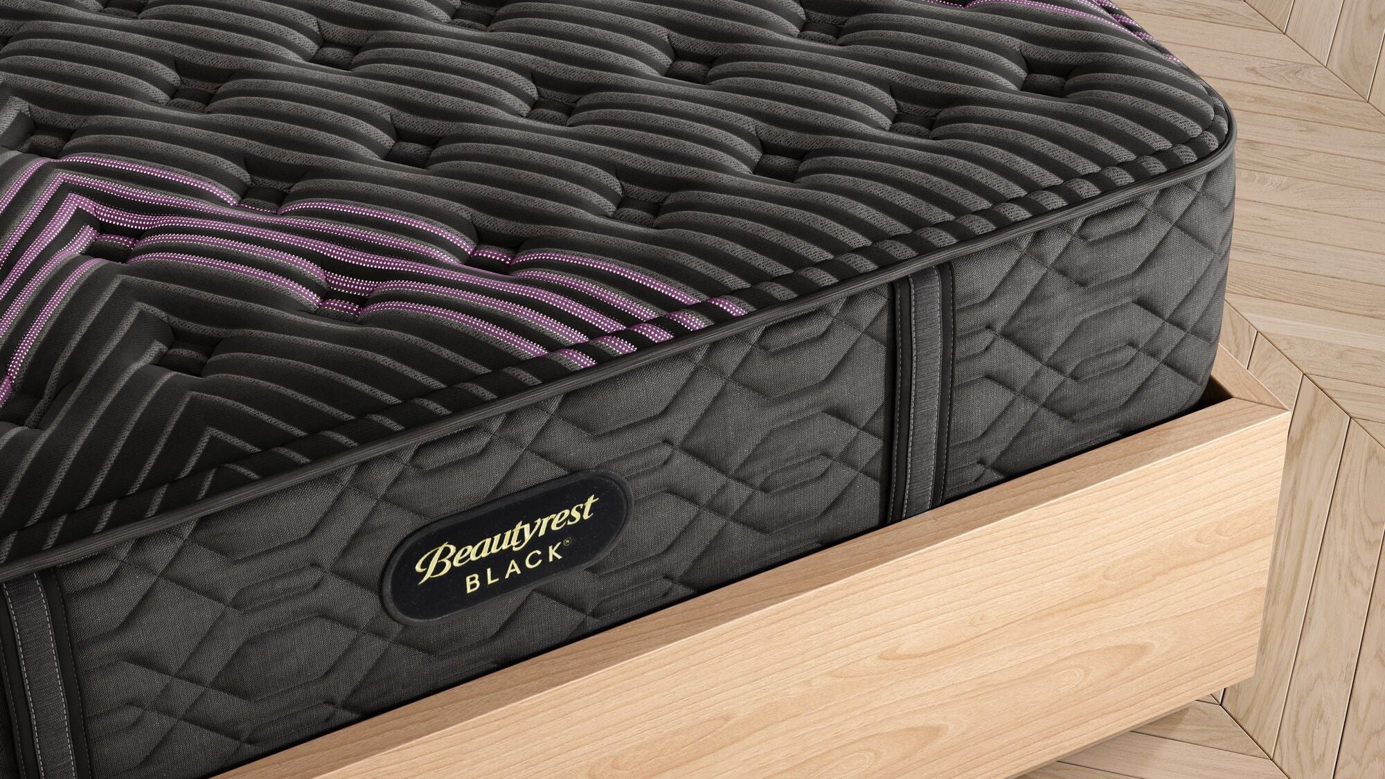 Corner shot of the Beautyrest Black Series 2 Firm in a bed frame.