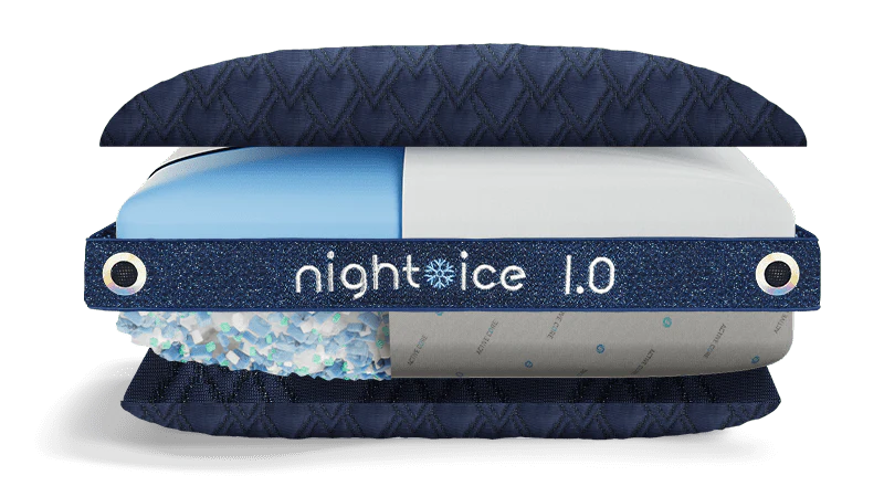 Blue and white cooling device with 'night ice 1.0' branding on a white background