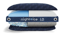 Blue and white cooling device with 'night ice 1.0' branding on a white background