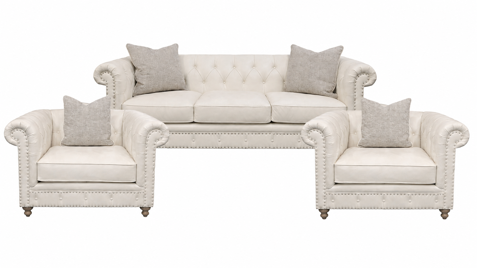 Bernhardt London Club Leather Sofa & 2 Chairs Set – Tufted Living Room 3-Piece Set | Gallery Furniture