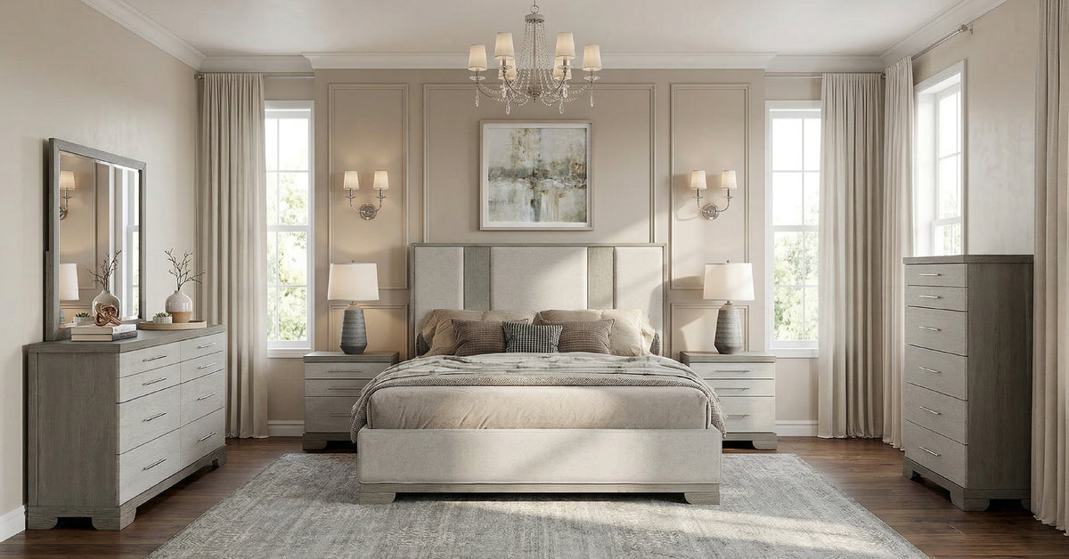 King Size Bexar Modern Upholstered Panel Bed Frame