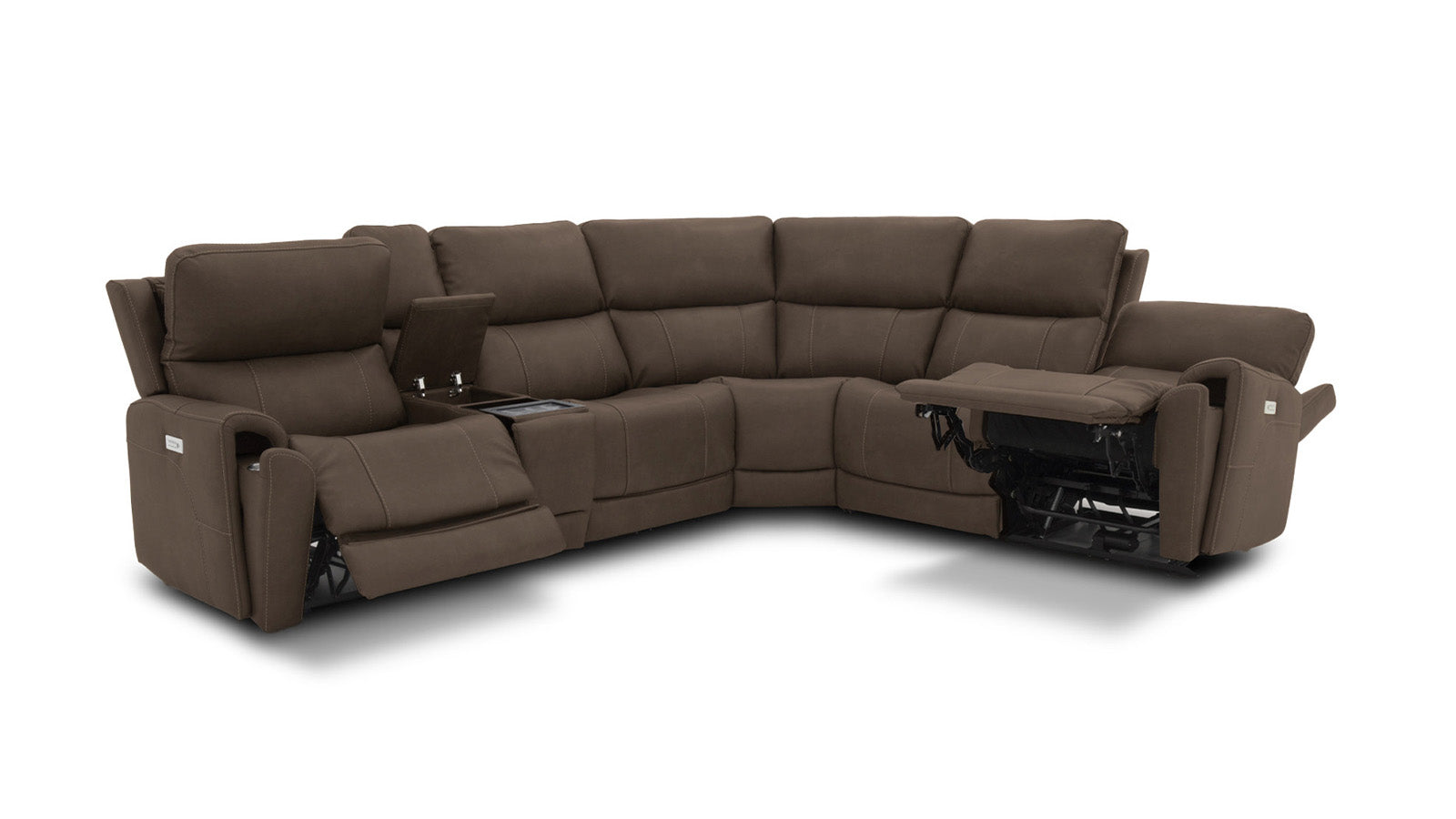 Side profile view of Cougar cappuccino sectional showing depth and reclining mechanism
