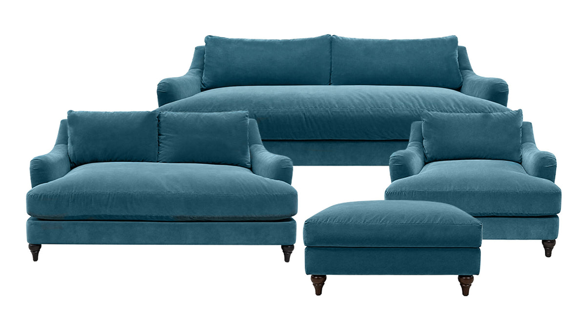 4pc Calvin Teal Single Cushion Sofa, Loveseat, Chair & Ottoman | Gallery Furniture
