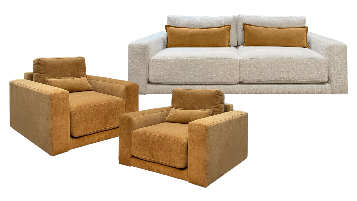3pc Cognac Sofa, Chair & Swivel Chair