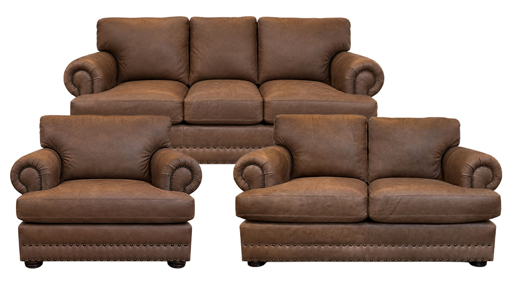 3-Piece Custom Wild 100% Leather Sofa, Loveseat & Chair | Made in USA | Gallery Furniture