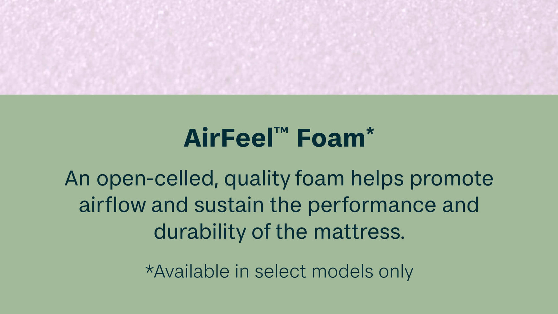 Text about AirFeel foam on a light purple background
