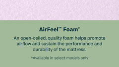 Text about AirFeel foam on a light purple background