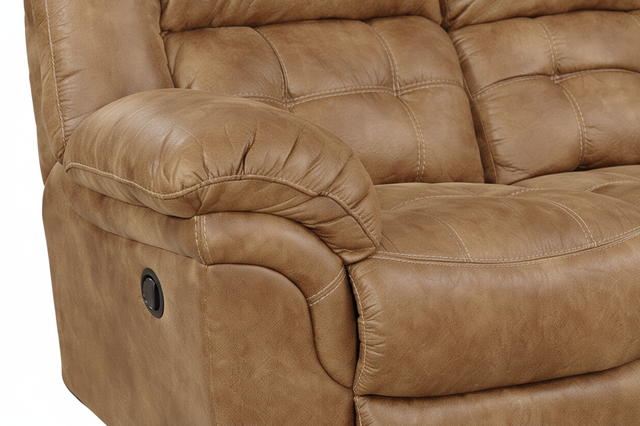 Brown leather reclining sofa on a white background