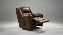 A brown  recliner chair with the footrest extended, shown against a plain white background.