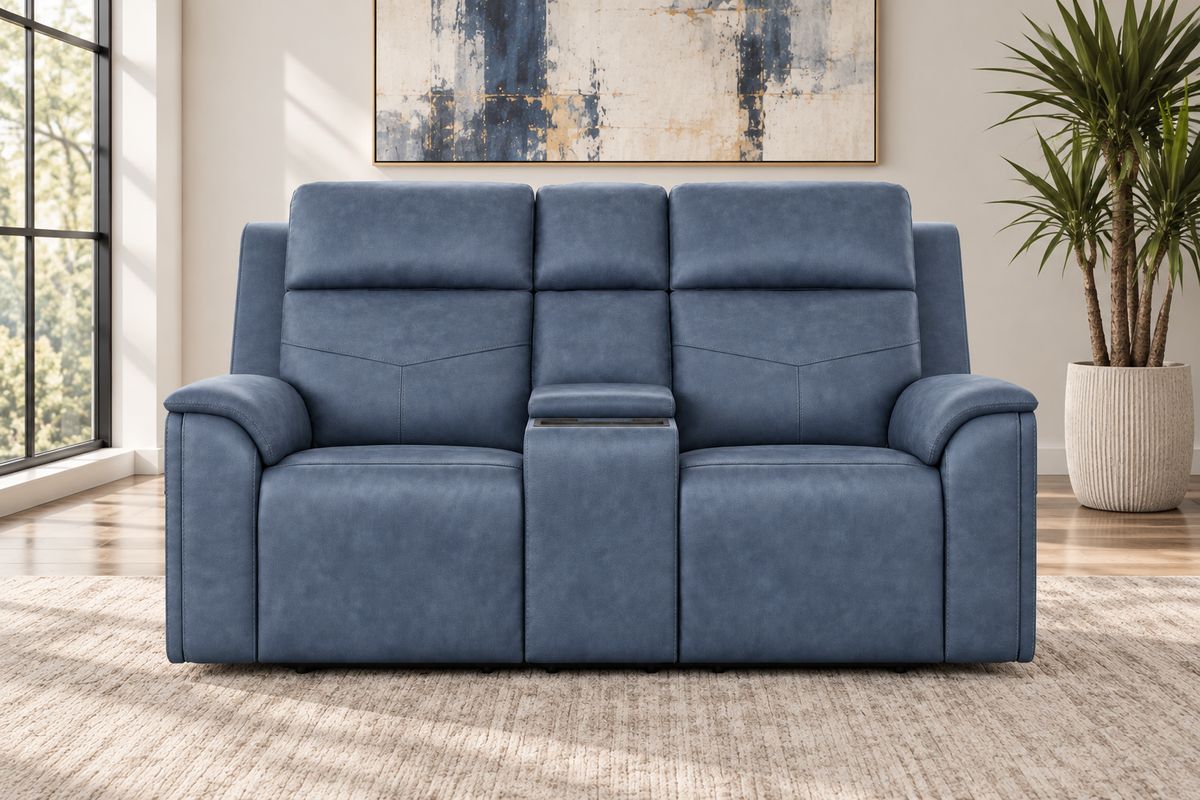 Cougar Admiral Blue P5 Power Reclining Loveseat w/Console