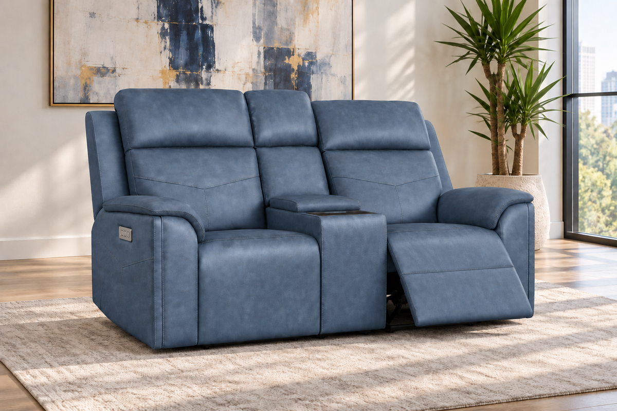 Cougar Admiral Blue P5 Power Reclining Loveseat w/Console