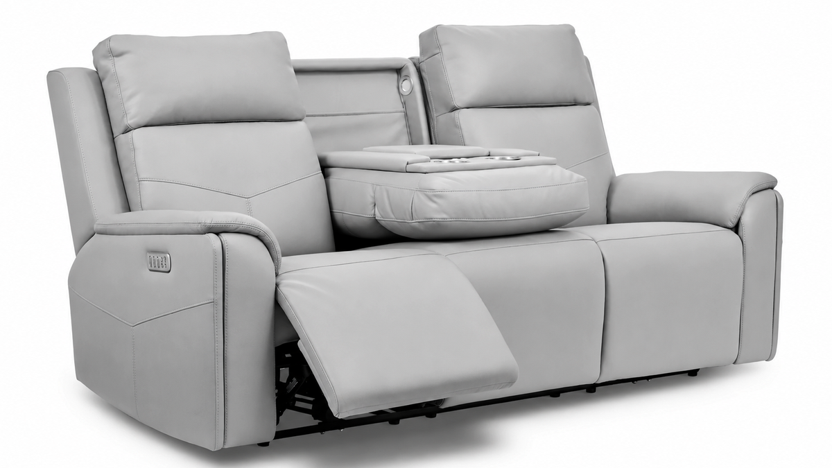 Flexsteel Cougar Dove Grey P5 Power Reclining Sofa | Gallery Furniture