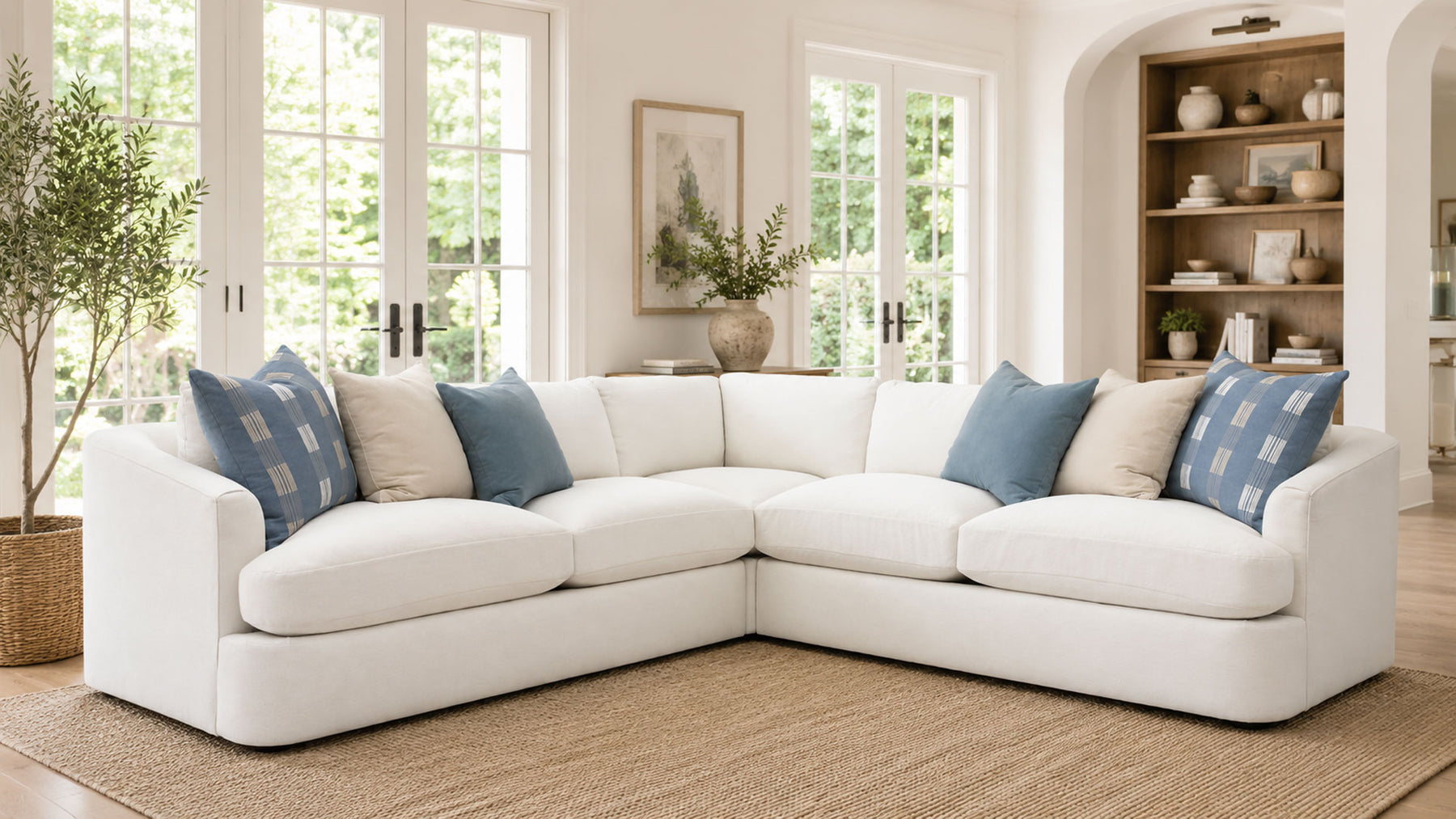3-Piece Drew Bardot Snow Sectional with Decorative Pillows| Gallery Furniture