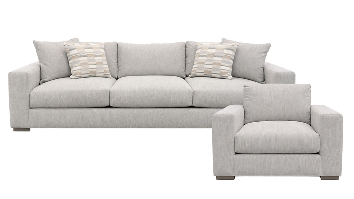2pc Drew Mist Sofa & Swivel Chair by Bernhardt - Contemporary Light Gray Living Room Set - Made in USA