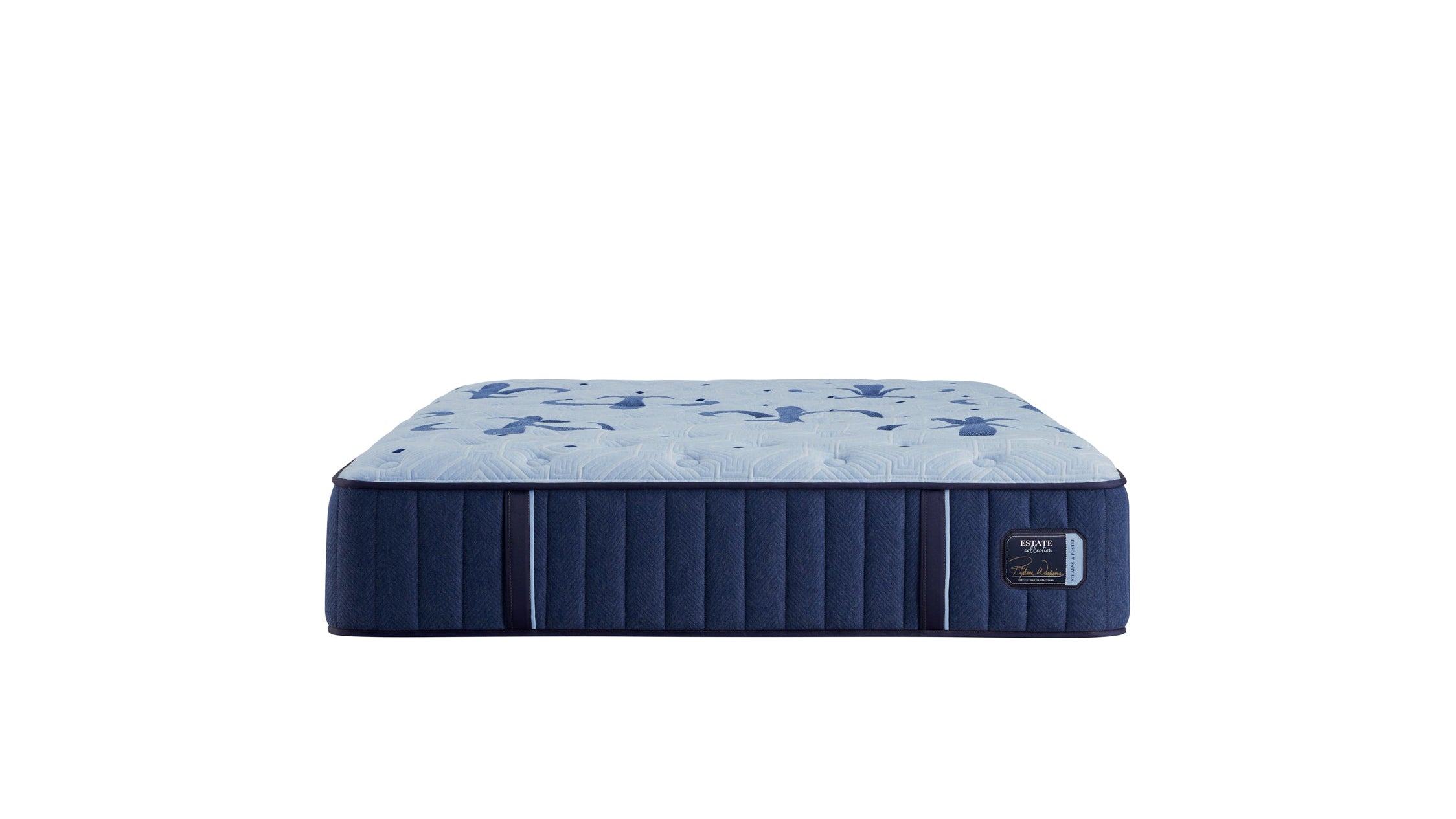 Blue mattress with a pattern on a white background