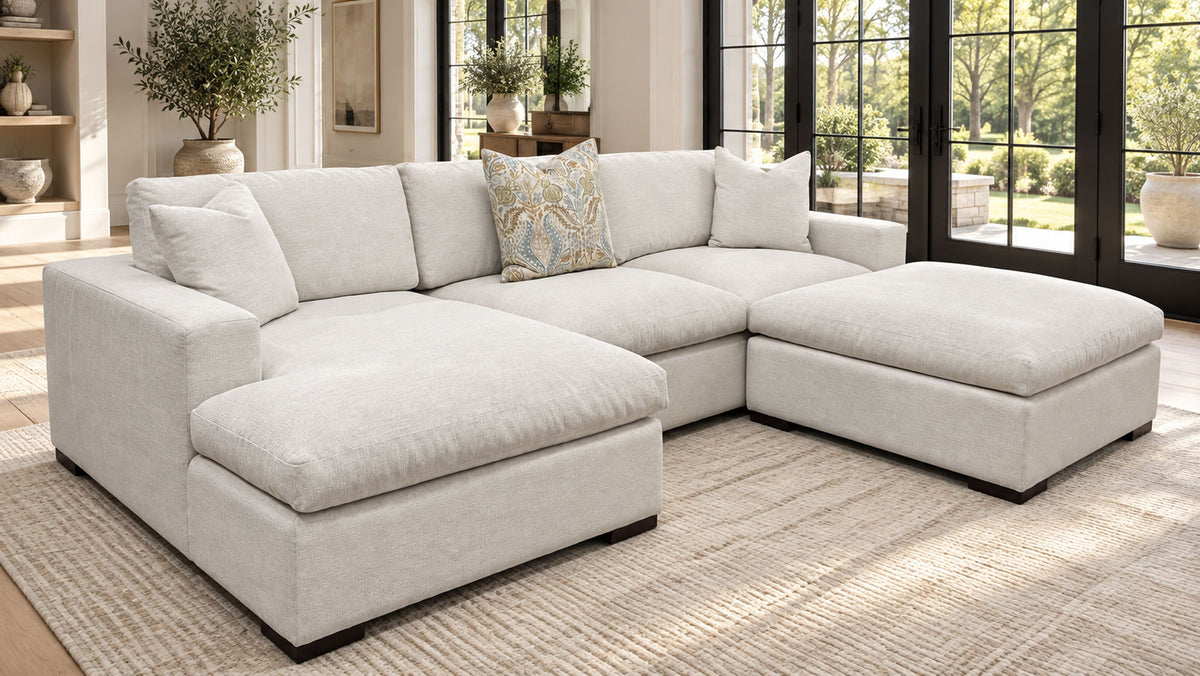3pc Fletcher Dove Sectional with Chaise & Ottoman | Gallery Furniture