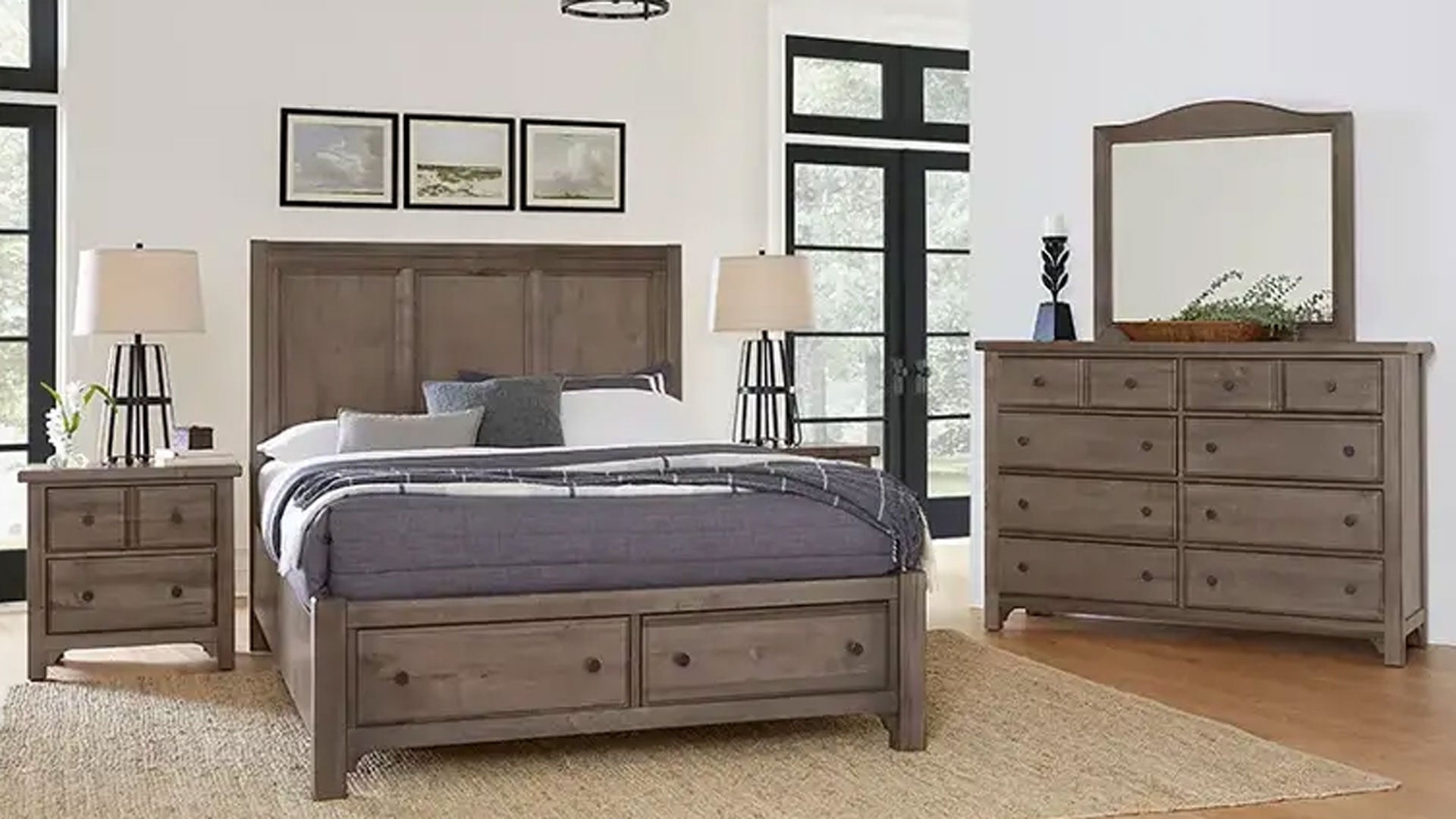 King Size Cool Farmhouse Gray Panel Storage Bed Frame