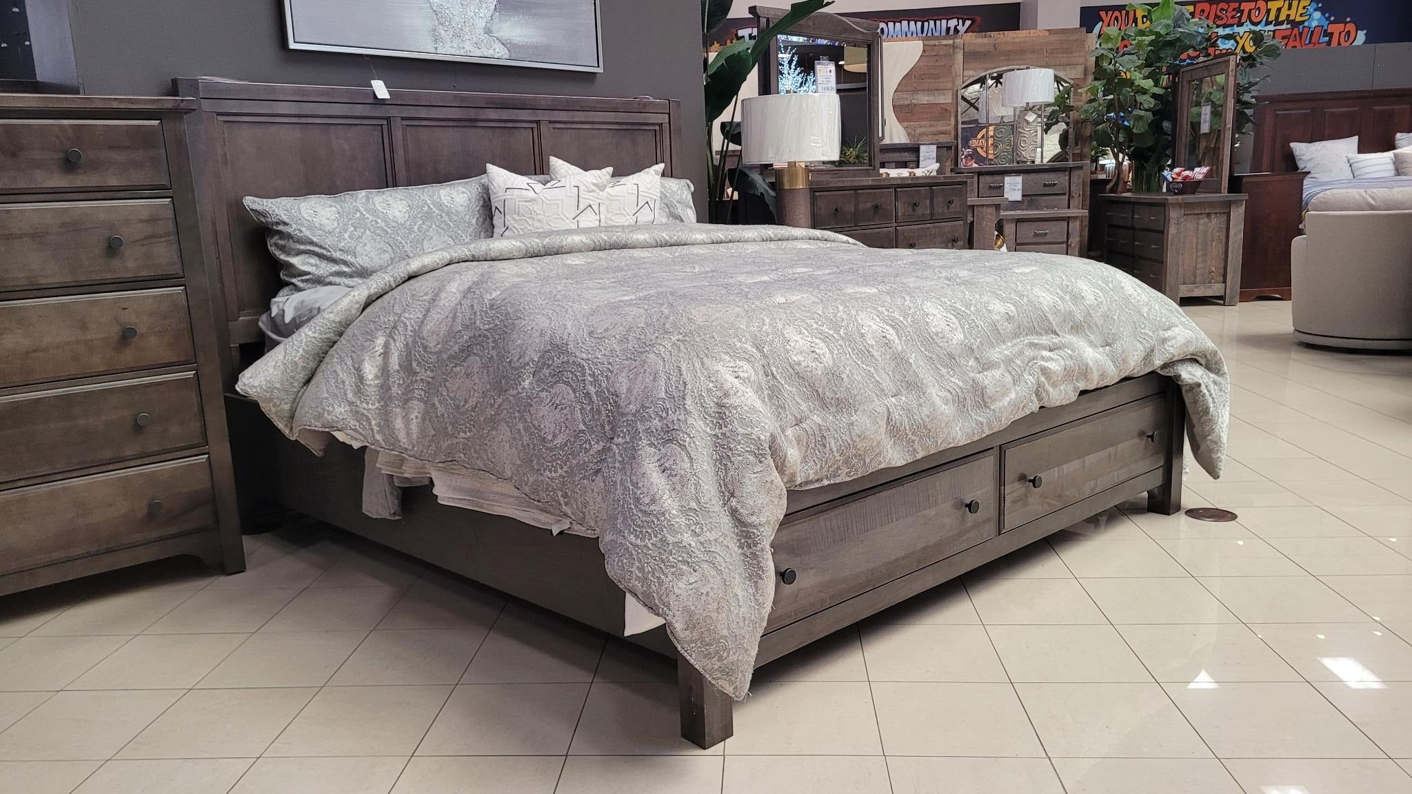 King Size Cool Farmhouse Gray Panel Storage Bed Frame
