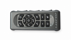 A gray and black Flexsteel wireless controller with a directional pad and labeled buttons, shown on a white background.