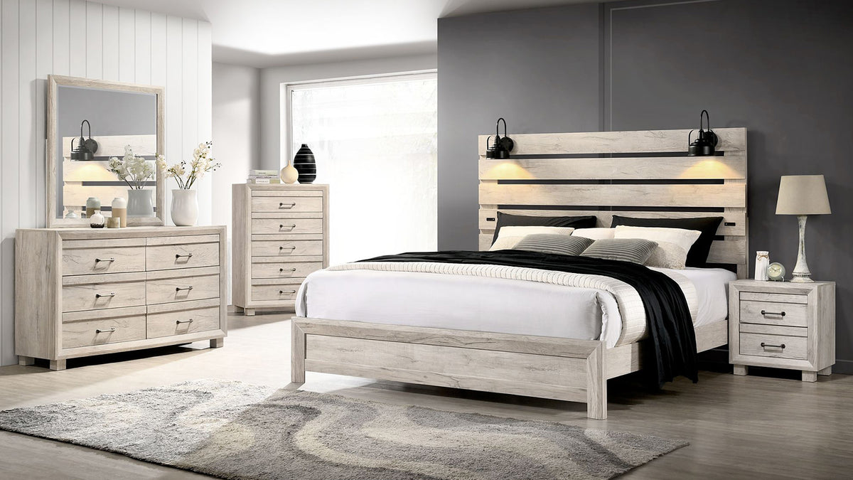 4 Pc Fort Worth Queen Bedroom Set (Queen Bed, Dresser/Mirror, Chest, & Nightstand)