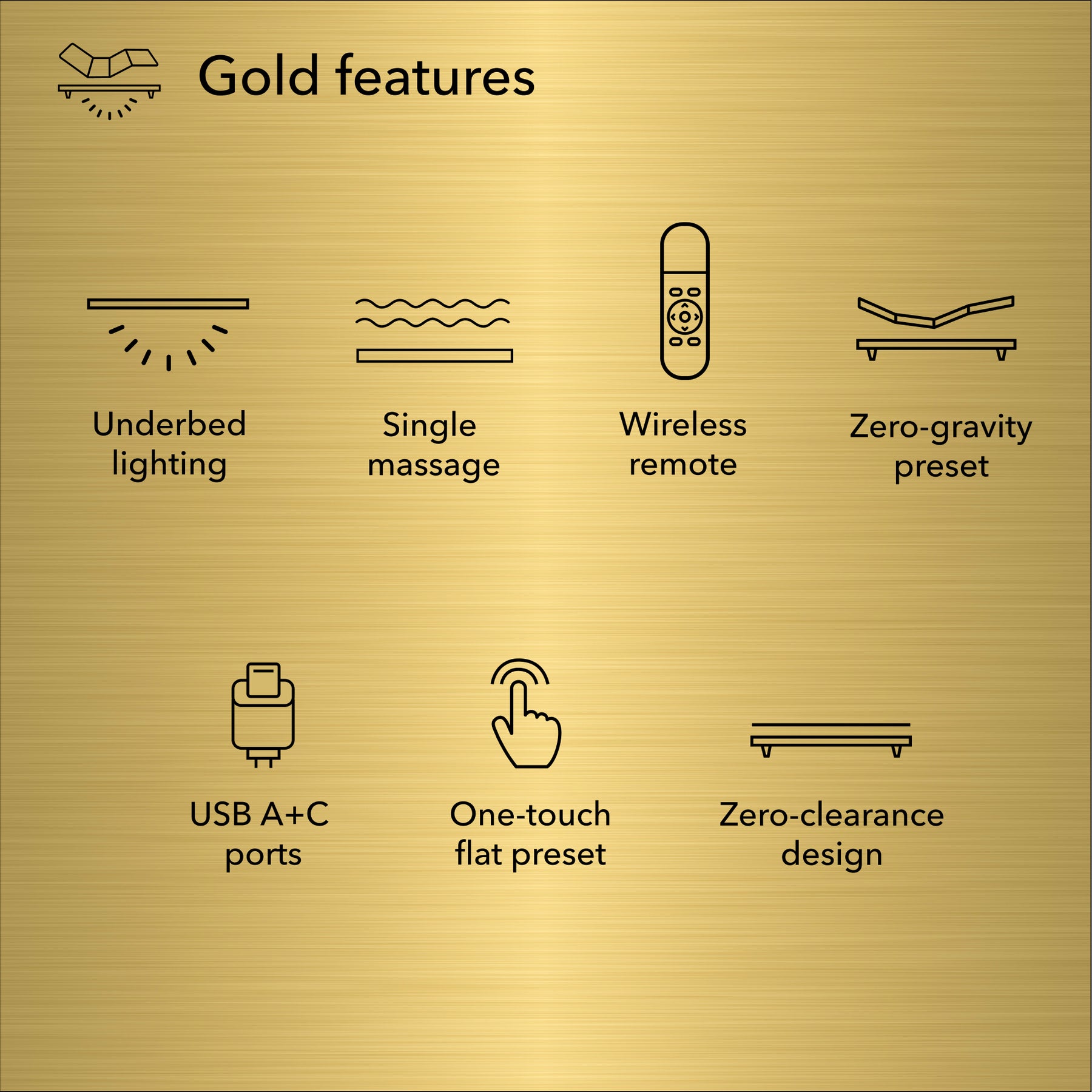 Gold BaseLogic Adjustable Base Split Head King – 3-in-1 Legs | Single Massage, Zero-Gravity & Underbed Lighting