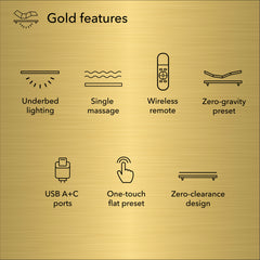 Gold BaseLogic Adjustable Base Split Head King – 3-in-1 Legs | Single Massage, Zero-Gravity & Underbed Lighting