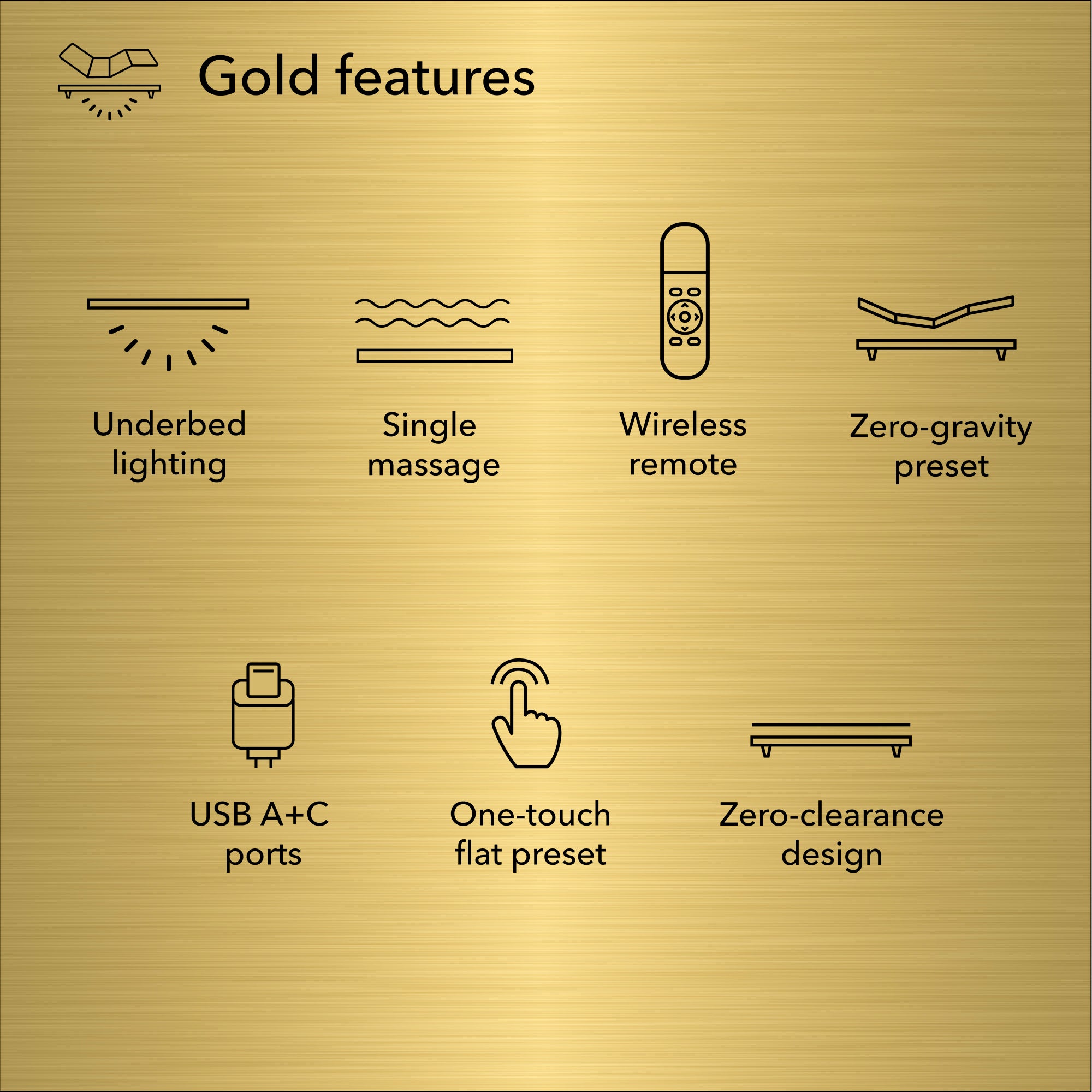 Gold BaseLogic Adjustable Base Split Head King – 3-in-1 Legs | Single Massage, Zero-Gravity & Underbed Lighting