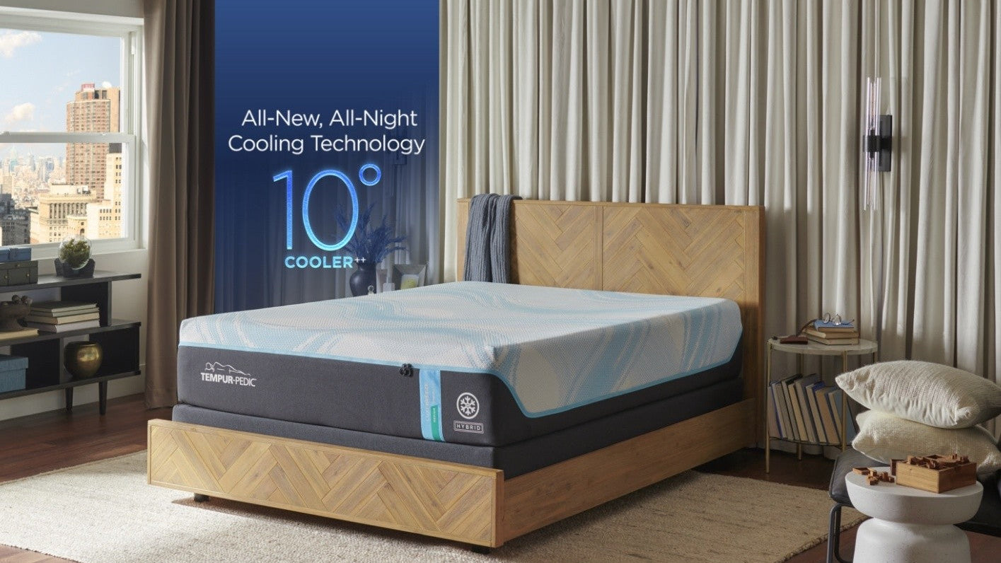 "Colchón Tamaño King Luxe Breeze Mediano Híbrido de Tempur-Pedic con tecnología de enfriamiento y soporte híbrido"
