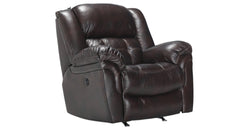 Sillón reclinable manual «Rocker» Achieve en cuero marrón oscuro – Sillón tapizado para salón fabricado en EE. UU. | Gallery Furniture
