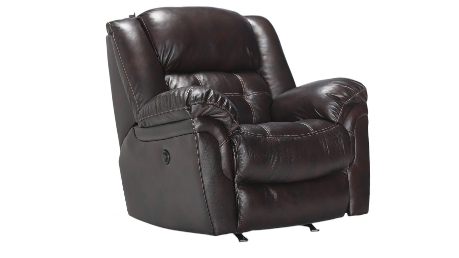 Sillón reclinable manual «Rocker» Achieve en cuero marrón oscuro – Sillón tapizado para salón fabricado en EE. UU. | Gallery Furniture