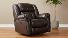 Sillón reclinable manual «Rocker» Achieve en cuero marrón oscuro – Sillón tapizado para salón fabricado en EE. UU. | Gallery Furniture