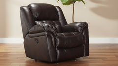 Sillón reclinable Power Rocker de cuero marrón oscuro – Sillón tapizado para salón fabricado en EE. UU. | Gallery Furniture