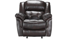 Sillón reclinable manual «Rocker» Achieve en cuero marrón oscuro – Sillón tapizado para salón fabricado en EE. UU. | Gallery Furniture